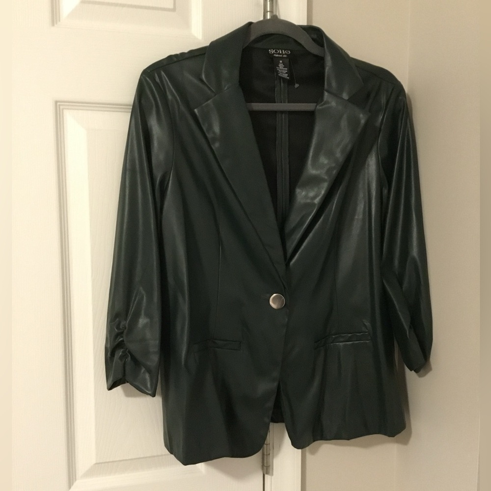 Women Hunter green leather blazer